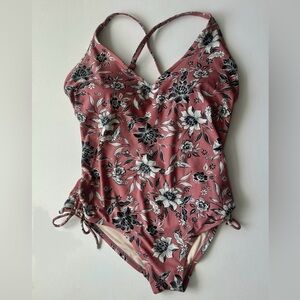 Rona Sol, women blush pink swimsuit, one piece V neck.  Size L.